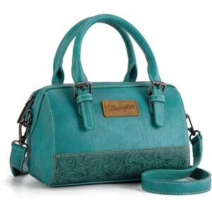Wrangler Teal Floral-Embossed Satchel Bag